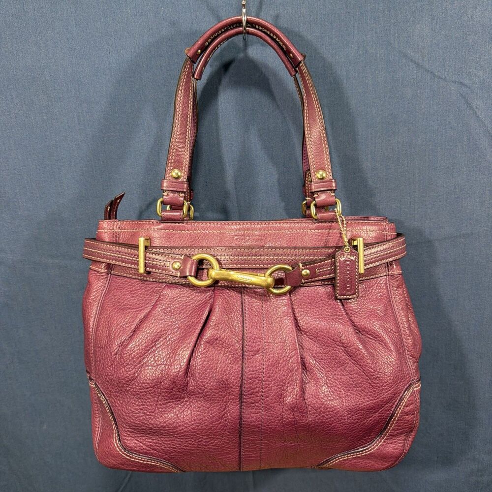 Vintage COACH Hamptons Leather Handbag F12476 Purple Y2K Retro